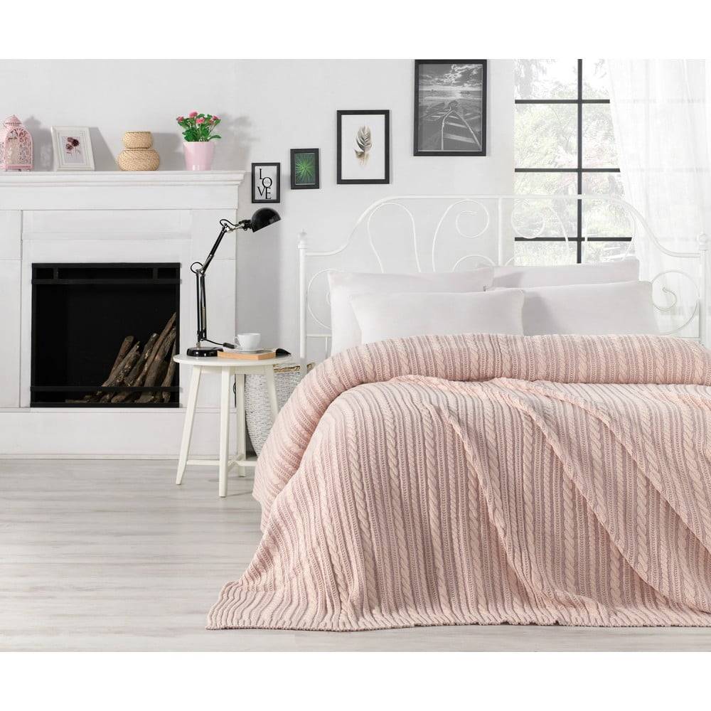 Homemania Svetloružová prikrývka cez posteľ Camila, 220 x 240 cm, značky Homemania