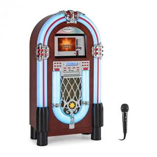 Auna  Graceland Touch, jukebox, 12" dotykový ovládací panel, WLAN, CD, BT, mikrofón, drevený vzhľad, značky Auna