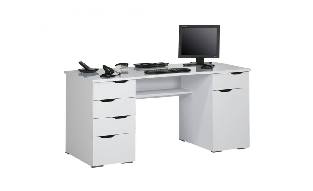 Sconto PC stôl LOKI biela vysoký lesk, značky Sconto